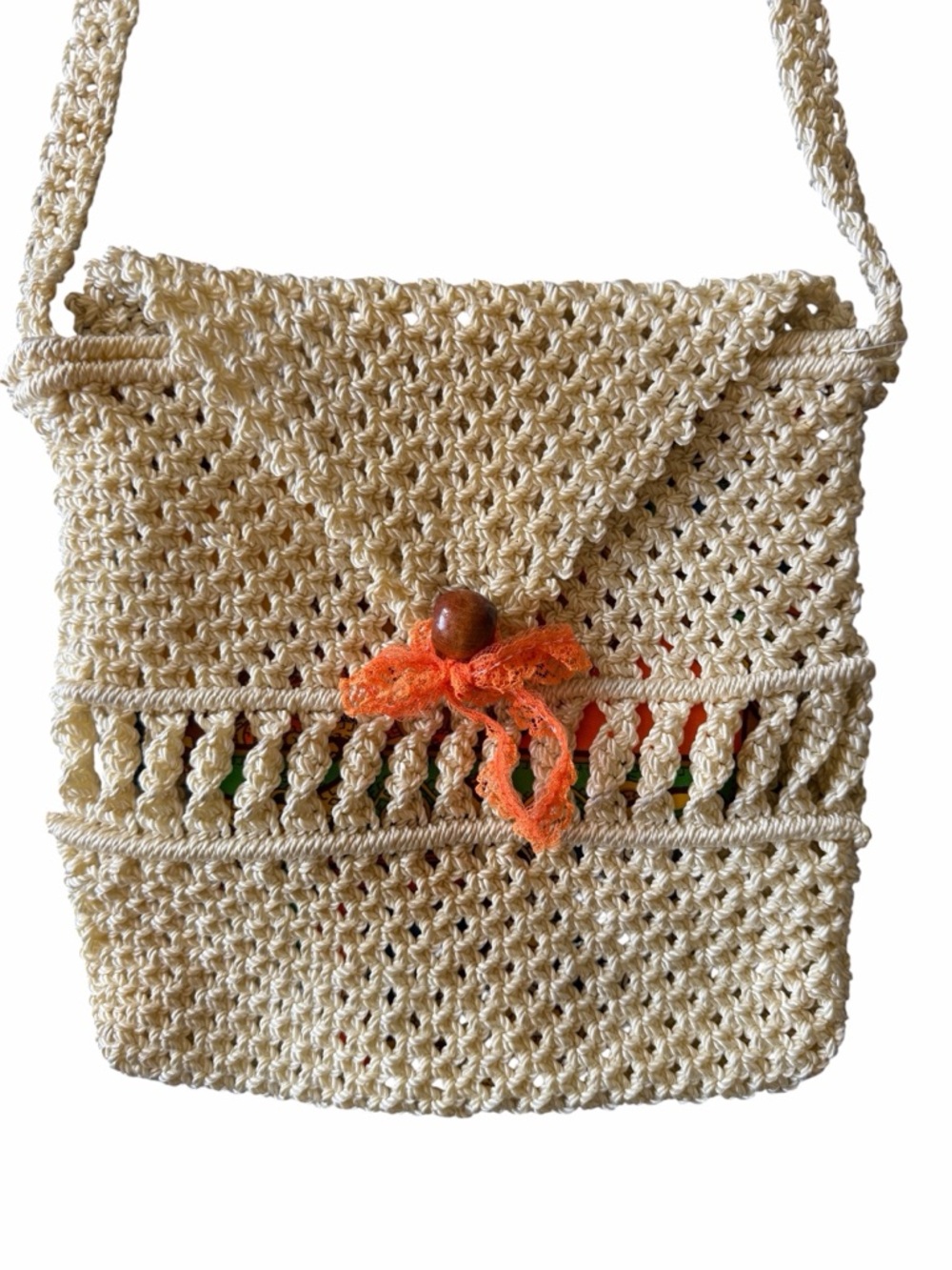 Vintage Macrame Mini Purse Boho Crochet Crossbody Bag 70s Style Lined Small - Picture 6 of 7